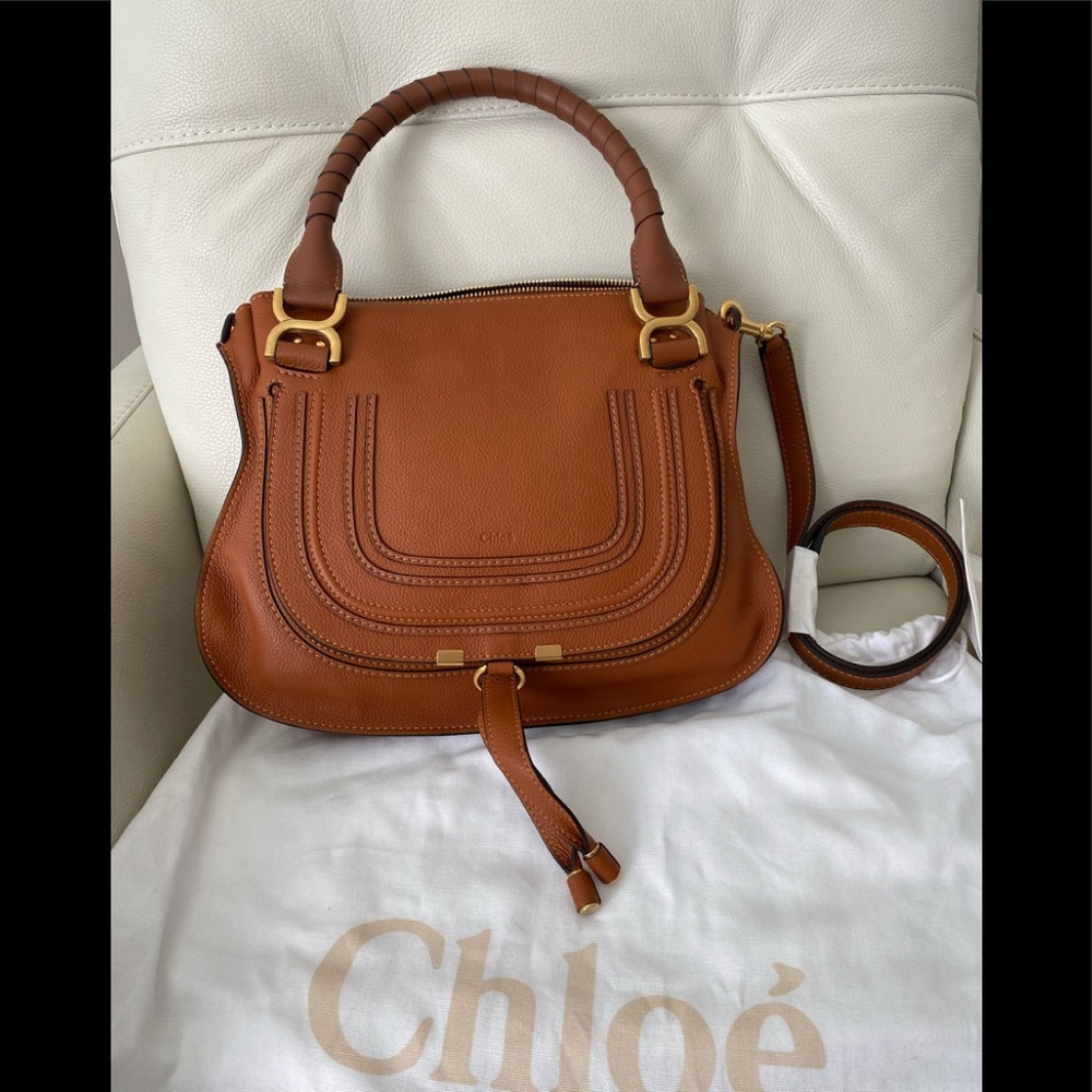 NEW Chloe Marcie textured-leather handbag TAN